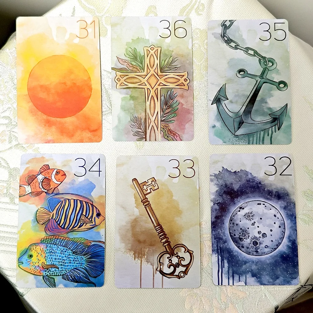 무난한 비밀 Lenormand 부드럽고 부드러운 색상, 섬세하고 흐르는 수채화 자연, 36 개 카드, 9*6cm 