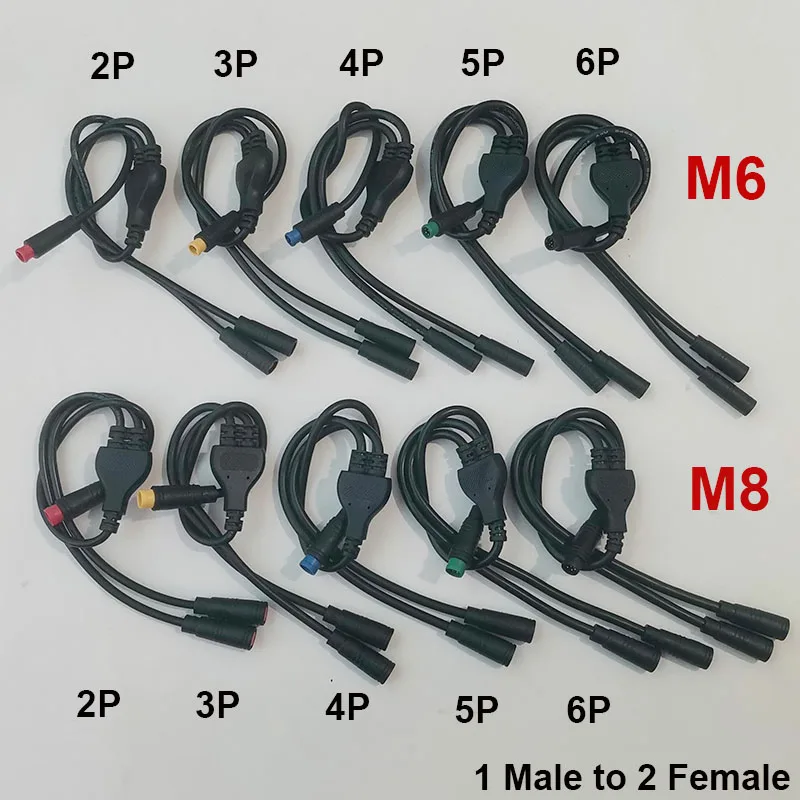 1PCS M6 M8 Y Splitter E-bike Cable 1 Male to 2 Female 2 3 4 5 6 Pin Electric Bicycle Plug For Scooter Brake Signal Sensor
