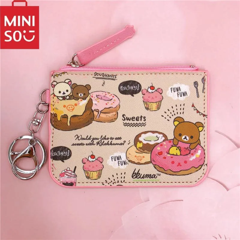 New Kawaii Cute Rilakkuma Card Holder Zero Wallet Zippered Mini Student Wallet Badge With Keychain Cartoon Gift For Girls