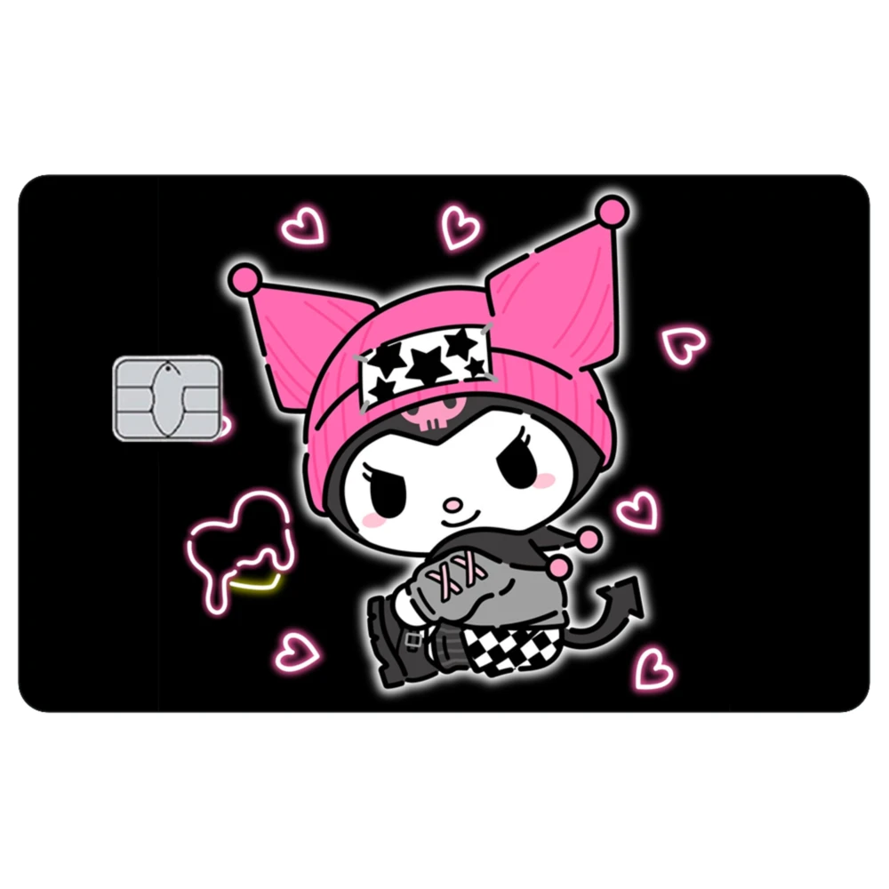 ملصقات غير لامعة مقاومة للخدش لبطاقة الائتمان Kuromi الكرتونية اللطيفة لبطاقة البنك VISA JCB MasterCard وبطاقات IC الأخرى