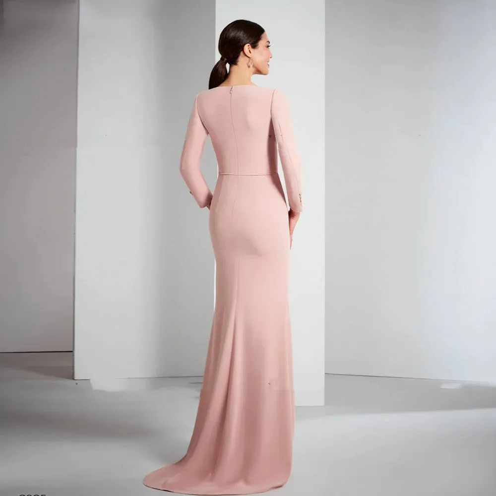 Simple Pink Long Evening Dresses 2024 Memaid V-Link Wedding Guest Dresses Full -Length with Flowers  Formal Occasion Gowns