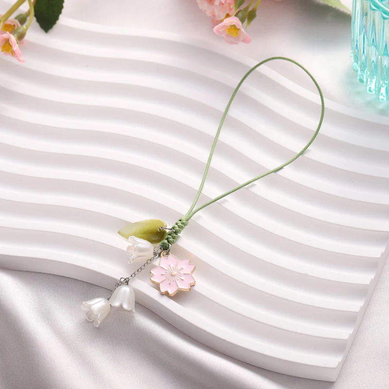 Tulp Bloemen Telefoon Ketting Hanger Charme Zoete Hangende Touw Anti-Verloren Lanyard Polsband Tas Decor