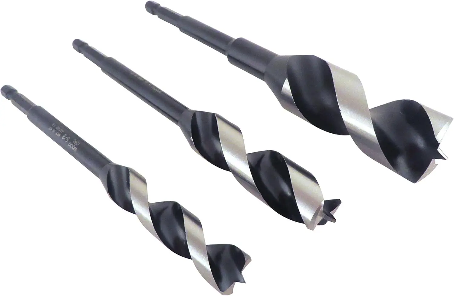 

3-Piece Fast Boring Auger Bits Set, Ultra Smooth Brad Point for Woodworking, Sizes 5/8", 3/4", 1"