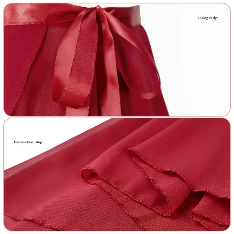 CyWomen Langer Chiffon-Ballettrock, schwarze Tanz-Wickelröcke mit verstellbarer Krawatte, halbtransparent