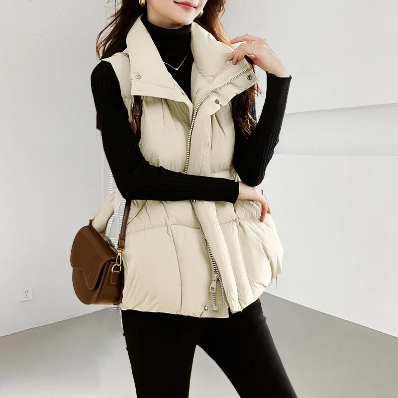 Moda macia outono inverno casaco para baixo jaqueta colete personalidade feminina simples e confortável regata pato para baixo engrossado exterior wear