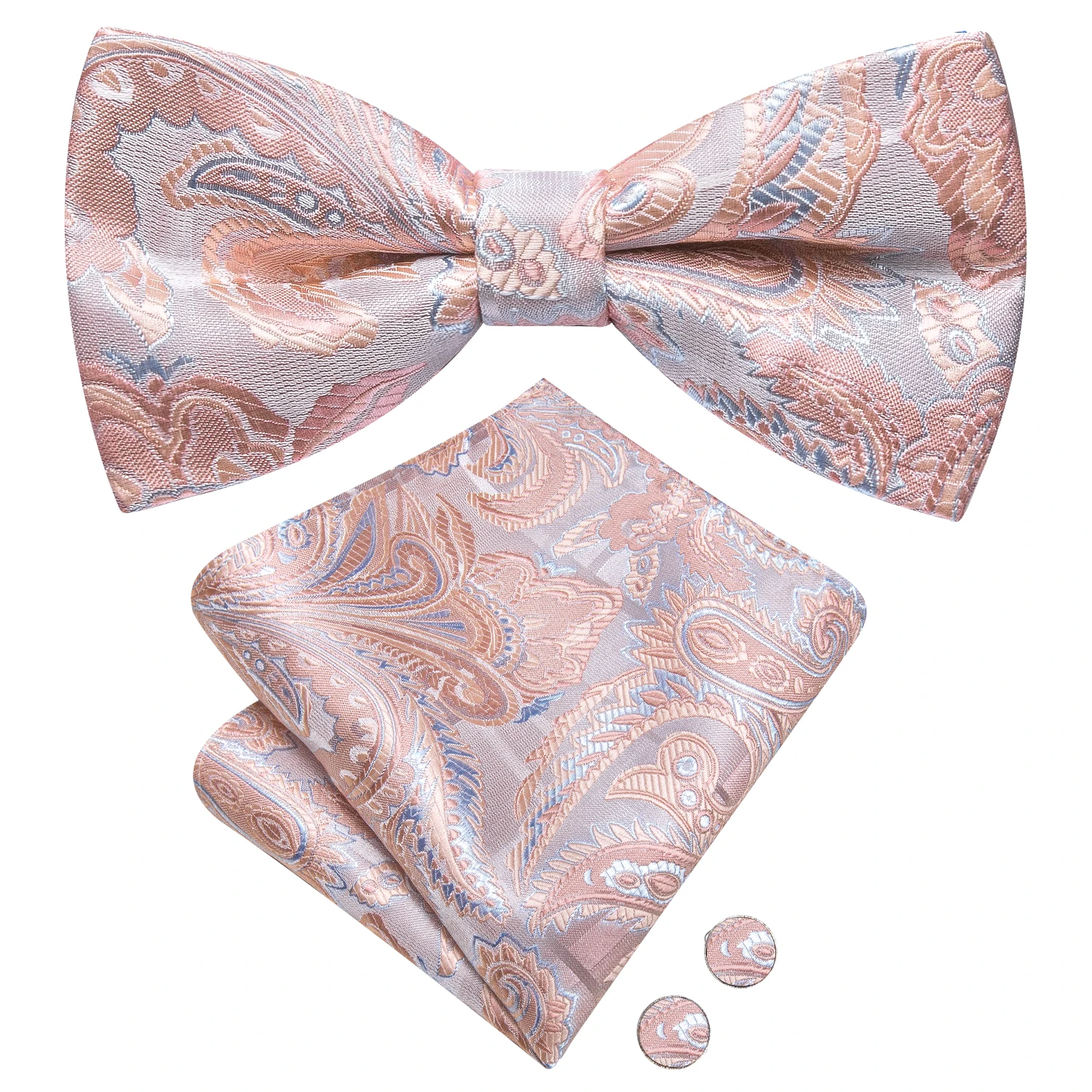 Hi-Tie Floral Pink Blue Men Bow Tie Hankerchief Cufflink Pre-tied Silk Butterfly Knot Bowtie for Male Business Party Wholesale