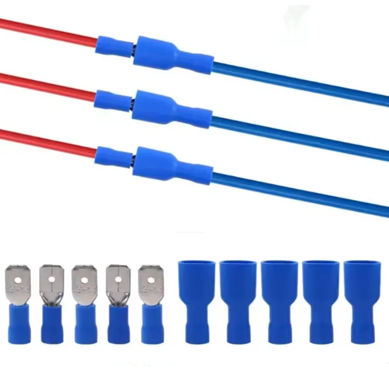 50/100 Stück 6,3mm 16 14AWG Weibliche und Männliche Elektrische Verdrahtungsverbinder Isolierte Crimpklemmen Flachstecker Schnellverbinder