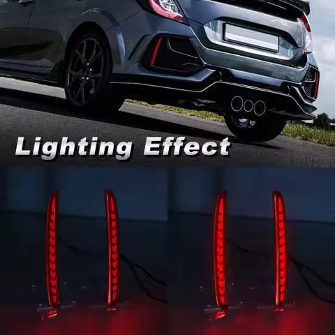 Car Rear Bumper Light For Honda Civic Type-R Hatchback 2016 2017-2020 Dynamic Turn Signal LED Brake Warning Lamp Reflector 12V