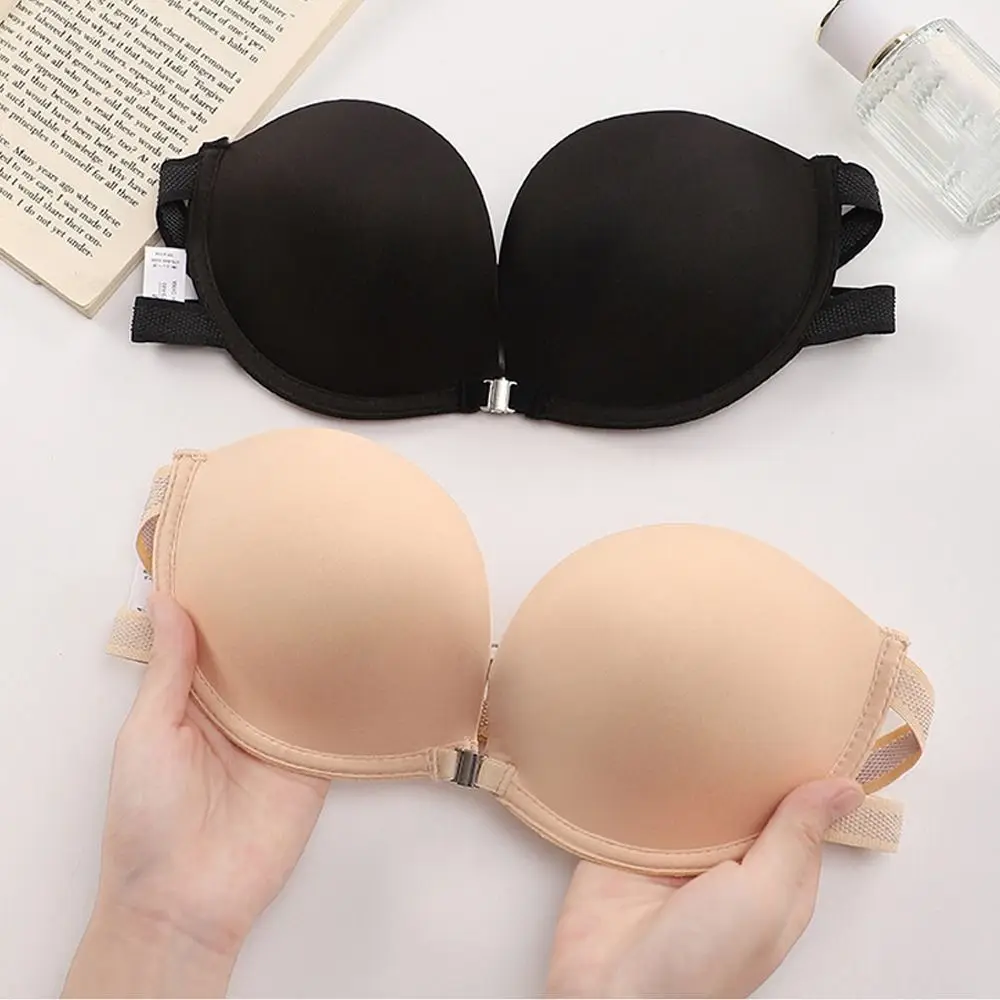 

Беспроводной бюстгальтер с глубоким V-образным вырезом на шее, антипровисающий бюстгальтер без бретелек для женщин, облегающий бесшовный бюстгальтер со сборками груди для женщин