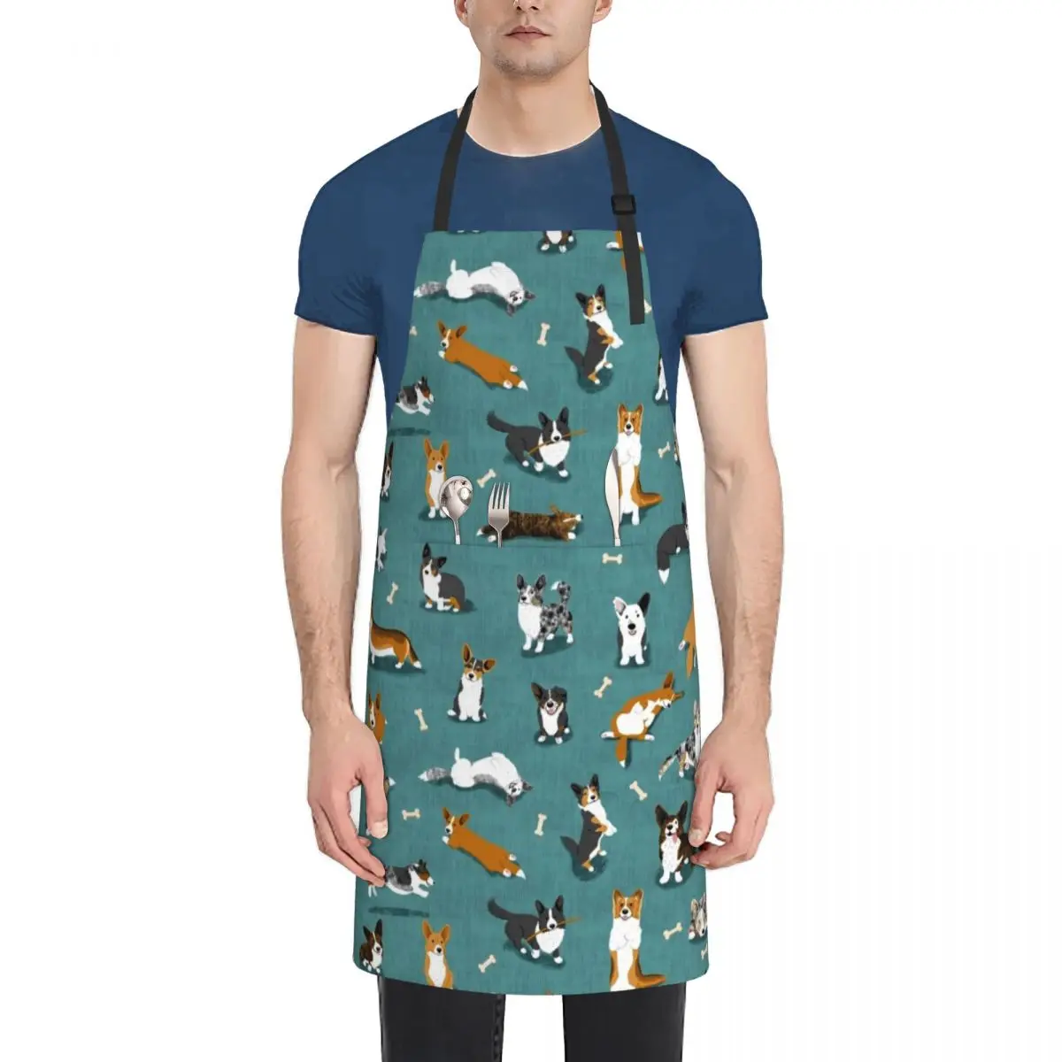 

Cardigan Corgi Pattern on Teal Apron Woman Kitchens For Girl kitchen girl All For Kitchen And Home Apron