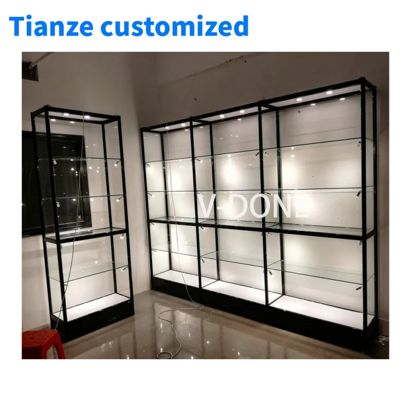 [Customized]Retail Store Furniture Glass Display Smoke Shop Counter Design Wine Display Cabinets Showcase With Light