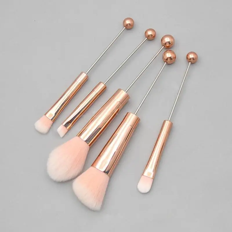 195C 1 or 5Pieces/set DIY Beaded Brushes Set with Metal Handle, Blusher Brush/Loose Powder Brush/Eye Eyebrow Brushes