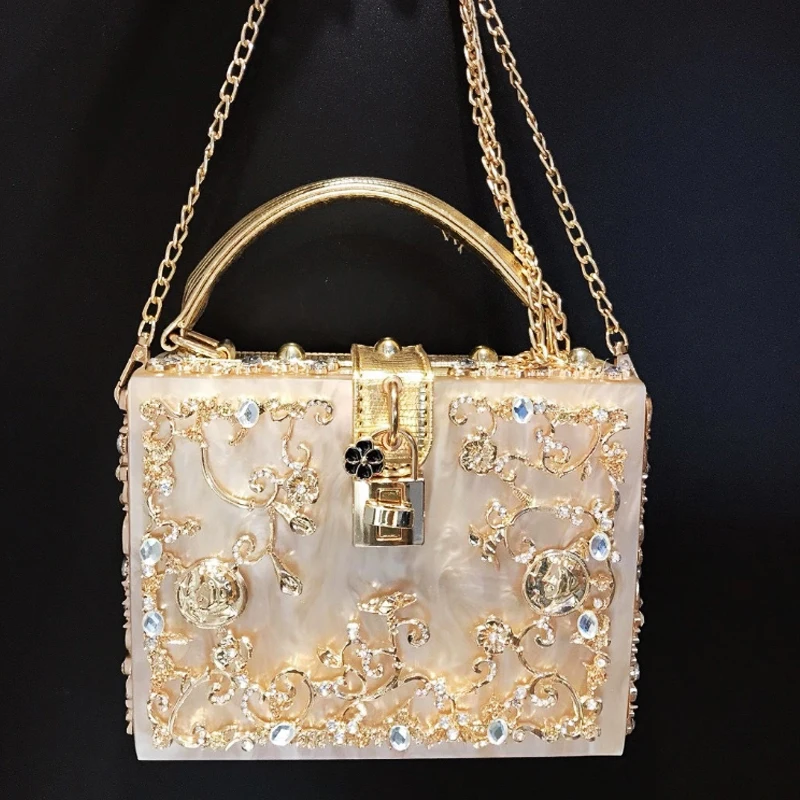 High Grade Acrylic Evening Bag Luxury Rhinestone Designer Clutch Purse Women Wallet Shoulder Crossbody Bag Wedding Party Handbag