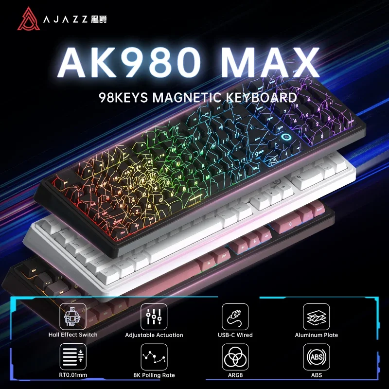 

AJAZZ AK980 MAX Magnetic Keyboard Wired 0.01mm 8KHz Rapid Trigger with Numberpad Gasket Hot Swappable RGB Gaming Keyboard