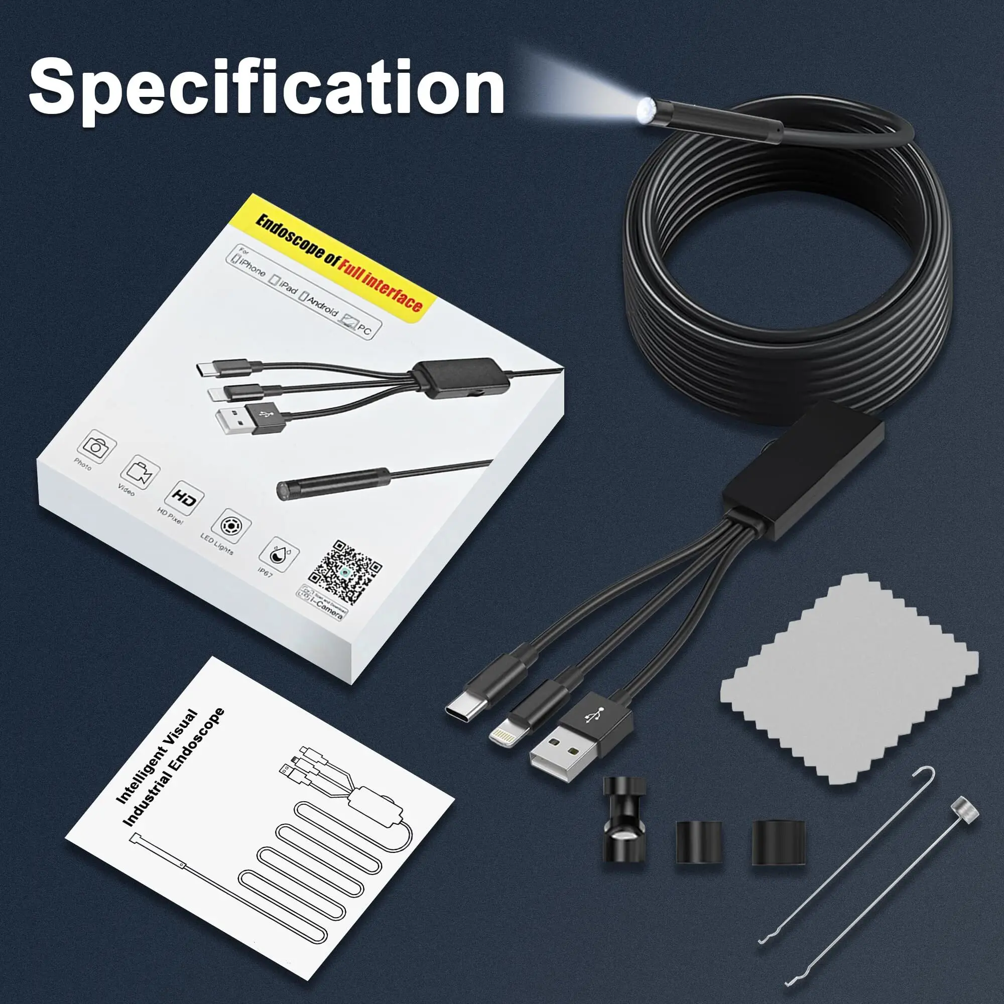 جديد وصول 3 في 1 1080P كاميرا المنظار الصناعي USB مقاوم للماء ثعبان كابل التفتيش المنظار للهاتف أداة باردة #3