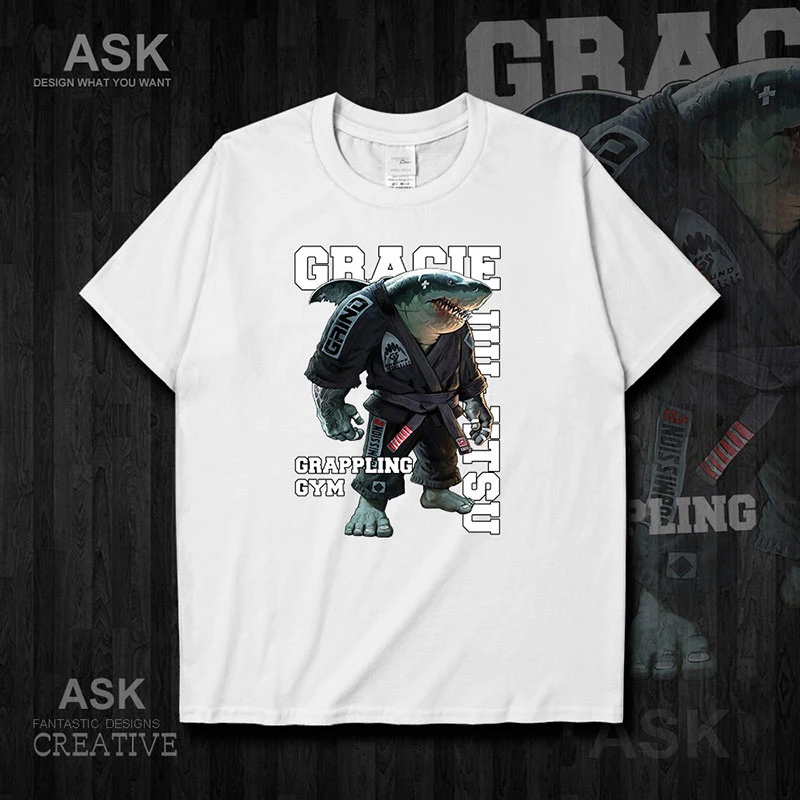 Brazilian Jujitsu Shark Illustration Men's T-Shirt Cotton Round Neck Short Sleeve T Shirt