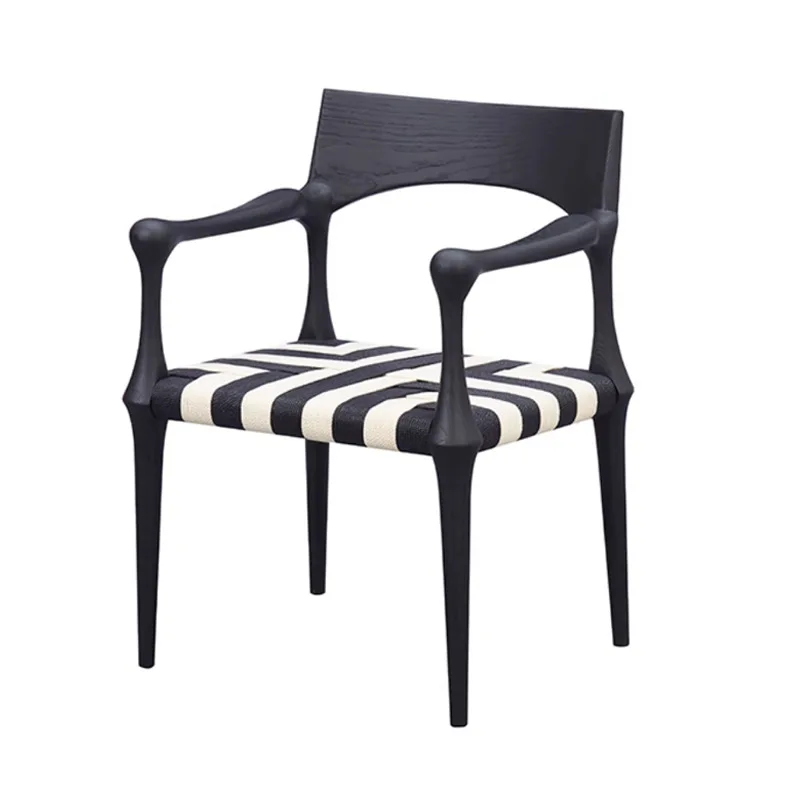 Medieval style solid wood dining chair woven designer art chair creative simplicity black home study armchair