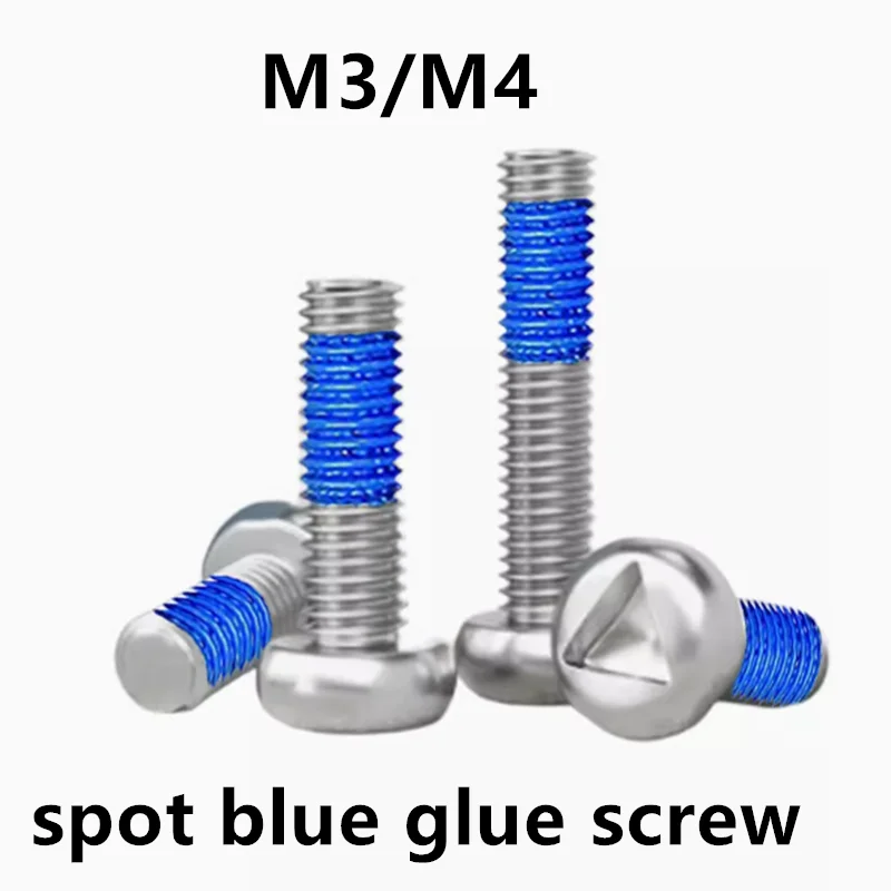 

M3M4 stainless steel 304 inside triangular slotted pan head screw anti-loose shakeproof paint treatment spot blue glue screw1187