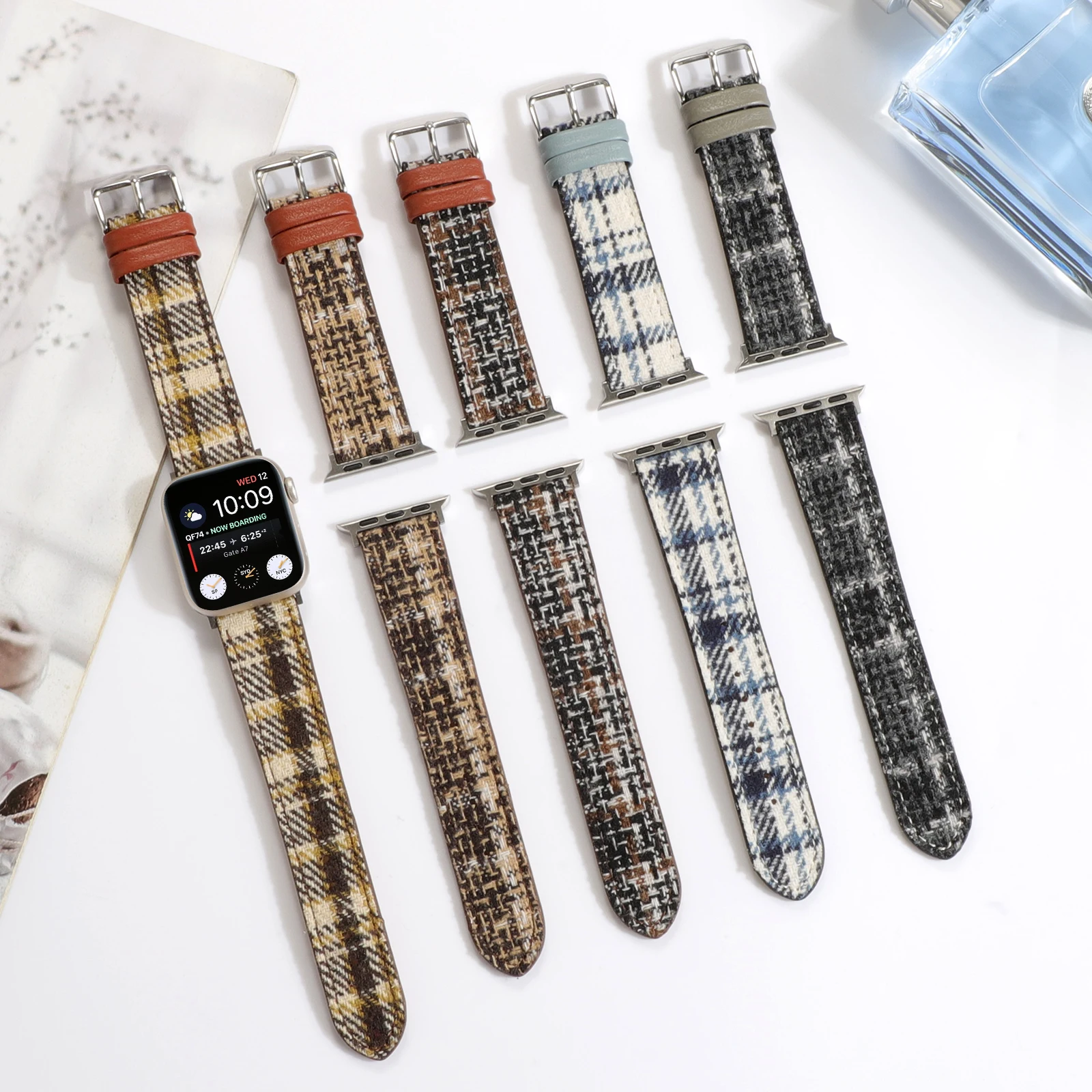 

Leather Strap for Apple Watch Band Woolen Cell Bracelet Chain with Iwatch98765SE Ultra40 41 44 45 49mm Women All-match Wrist