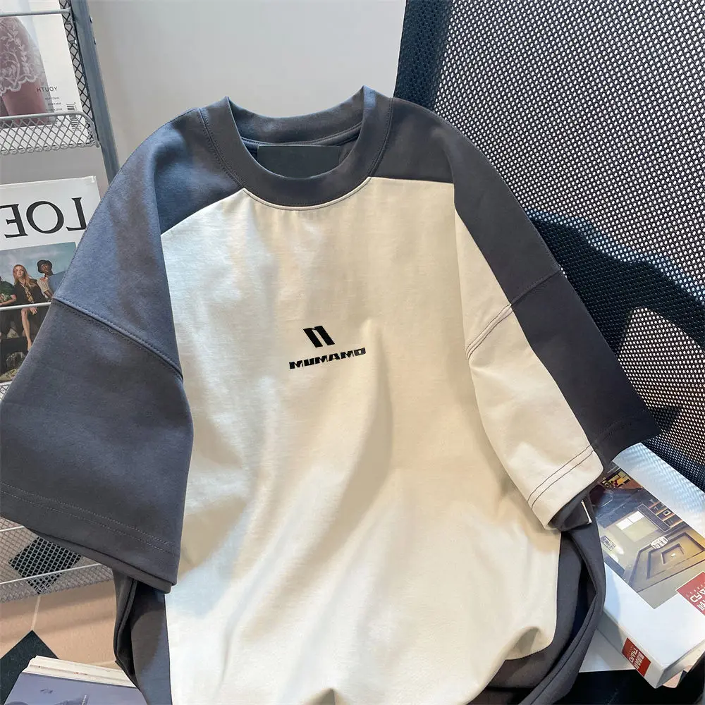 Plus Size 300-Pou heren T-shirt ort Sve oulder Inbrengen Kleur Blo Zomer Casual Sle High Street Retro Paar top