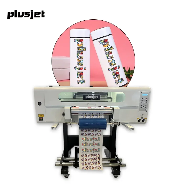 Plusjet PJ-42W2custom self-adhesive crystal label 6 color uv dtf transfer sticker printer printing machine with 2 printhead