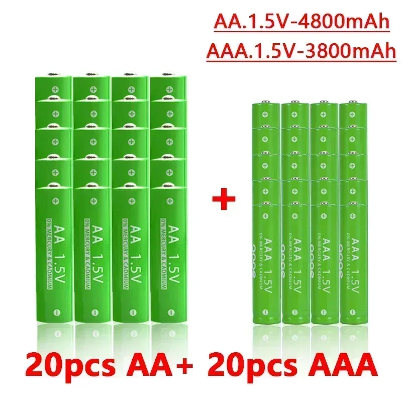 AA + AAA перезаряжаемая щелочная батарея AA 1,5 в 4800 мАч/1,5 в AAA 3800 мАч, фонарик, игрушки, часы, mp3-плеер, замена