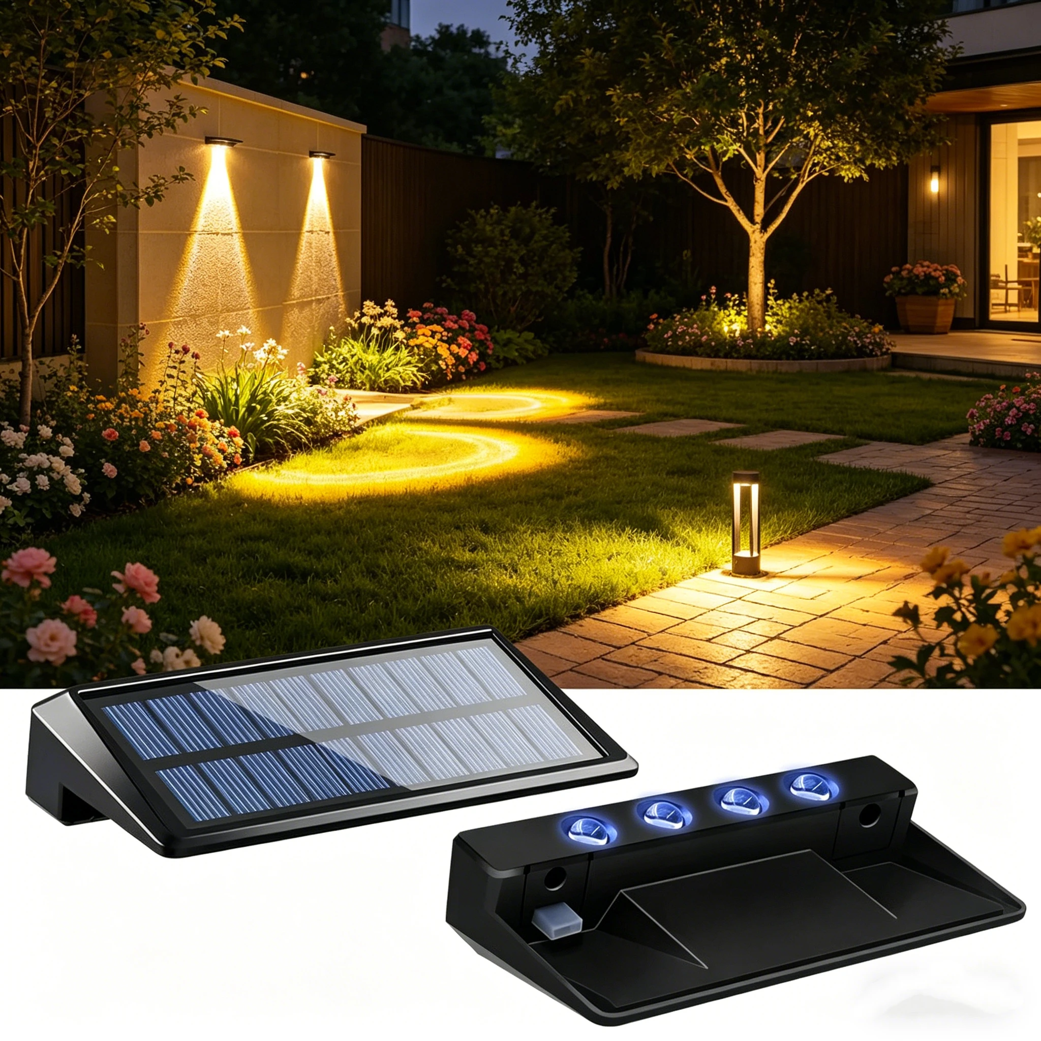 Outdoor Solar Fence Lights, IP65 Waterproof LED Wall Step Lights, RGB Color Changing & Warm White Solar Deck Lights for Yard Pat