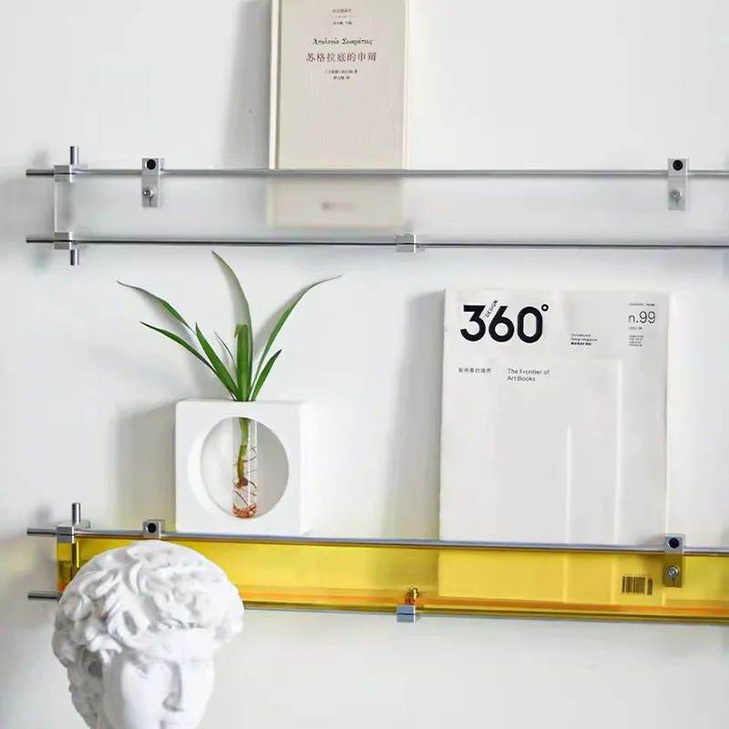 Acrylic optical axis on the wall magazine rack, photo display wall