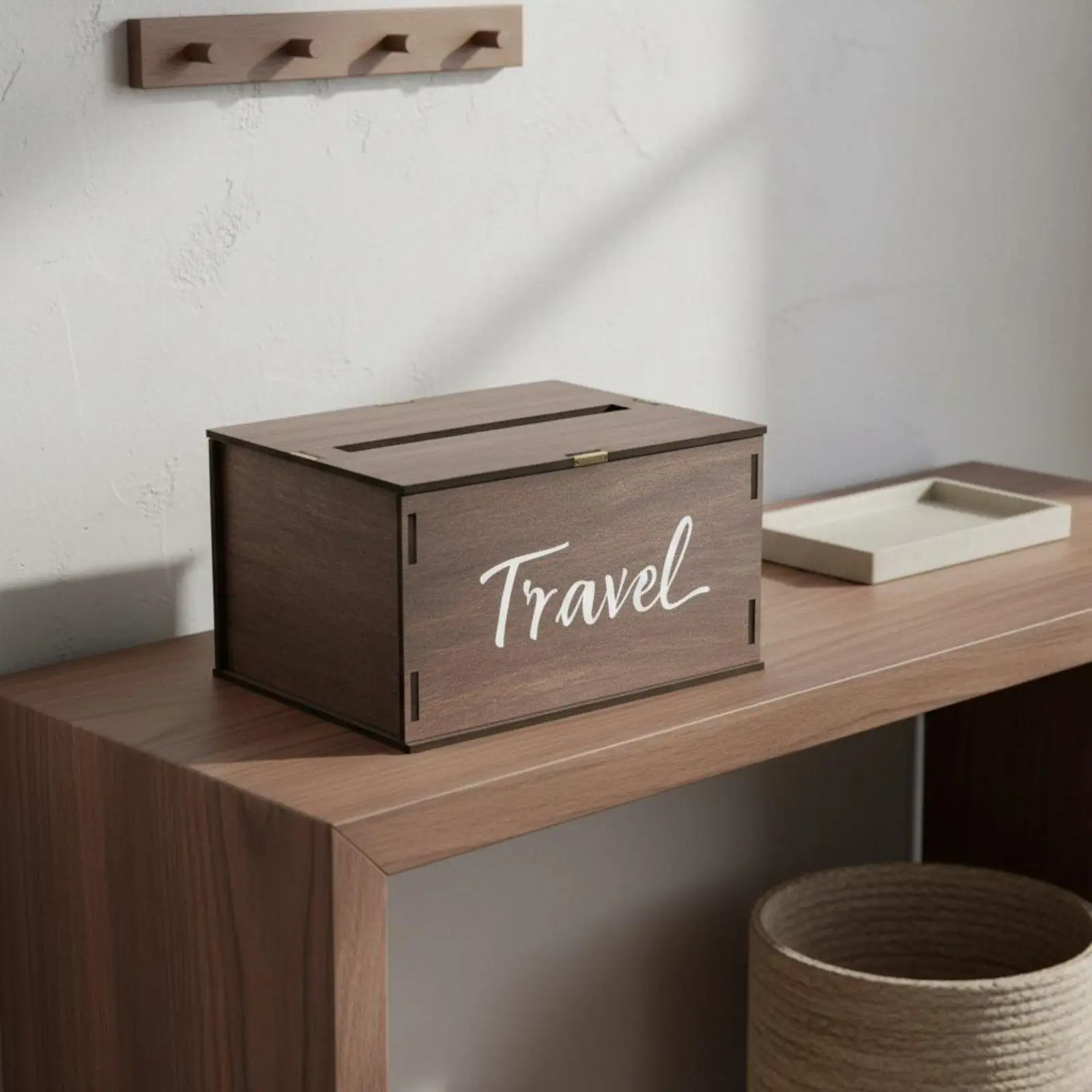 Brown Wooden Card Storage Case with Slot for Wedding Envelope Collection and Gift Cards Ideal for Bridal Shower