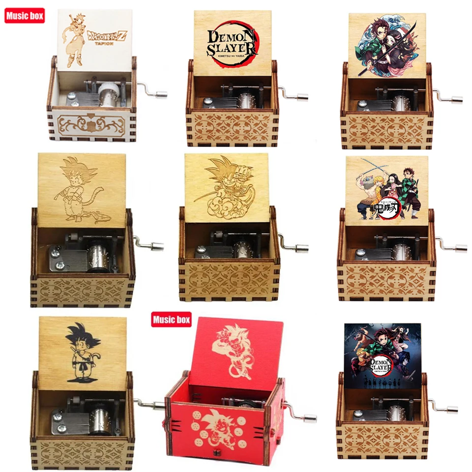 

HOT Anime Wooden Hand Crank Music Box Dragon Ball Z Demon Slayer Theme Engraved Vintage Music Box Gift for Anime Fans Gift--