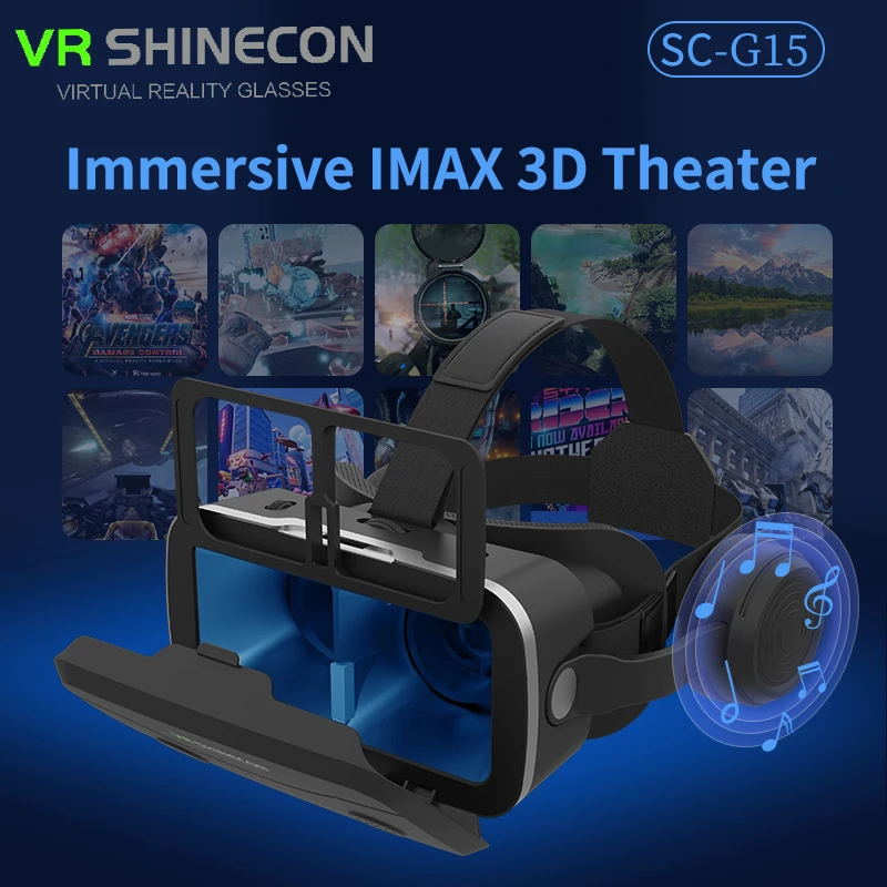 G15E VR نظارات IMAX أفلام ثلاثية الأبعاد الواقع الافتراضي VR نظارات صندوق من الورق المقوى سماعة رأس VR خوذة للهاتف 4.7-7 بوصة ، دعم عصا التحكم في اللعبة