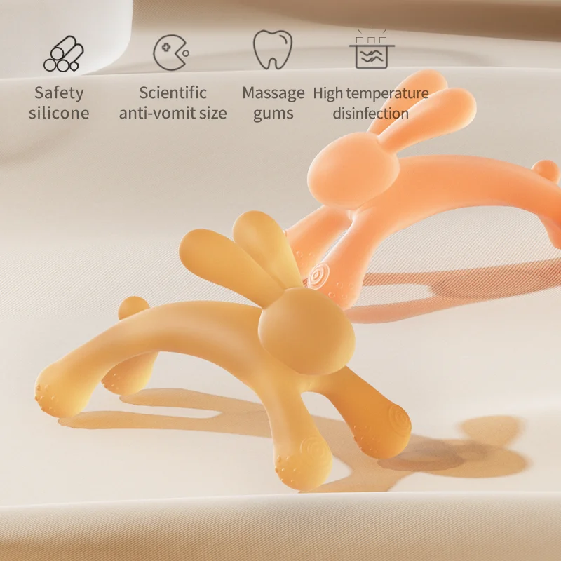 

Детский силиконовый прорезыватель для новорожденных от 0 до 6 месяцев, палочка для прорезывания зубов в виде кролика, сосающая пустышка против большого пальца, безопасный для кипячения, без BPA, легко чистится