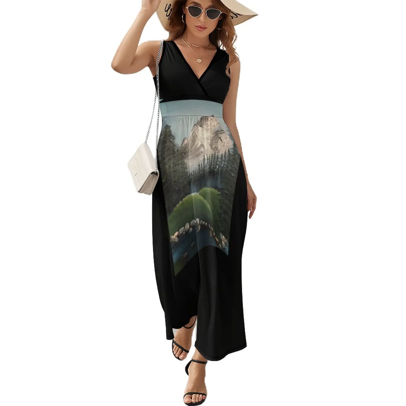 Oil painted Bob Ross inspired colourful landscape Sleeveless Dress summer dress woman 2023 womens clothing