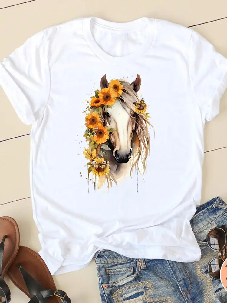 Camisetas de manga curta com estampa gráfica feminina, camisetas anos 90, roupas femininas casuais, moda gola O, tendência doce