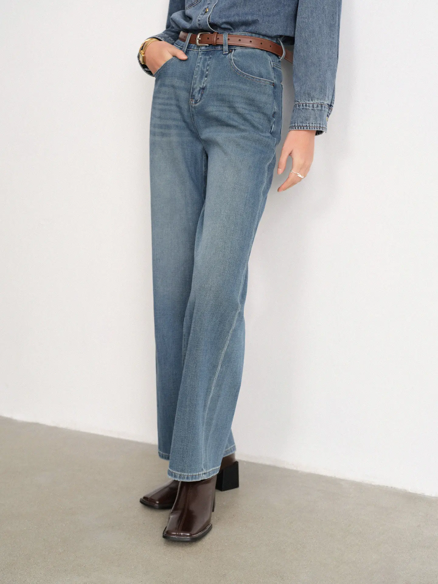 الرجعية غسلها الدينيم السراويل للنساء سيدة منتصف عالية الخصر مستقيم الساق الجينز فضفاضة تناسب عارضة السراويل الطويلة الربيع الزي اليومي