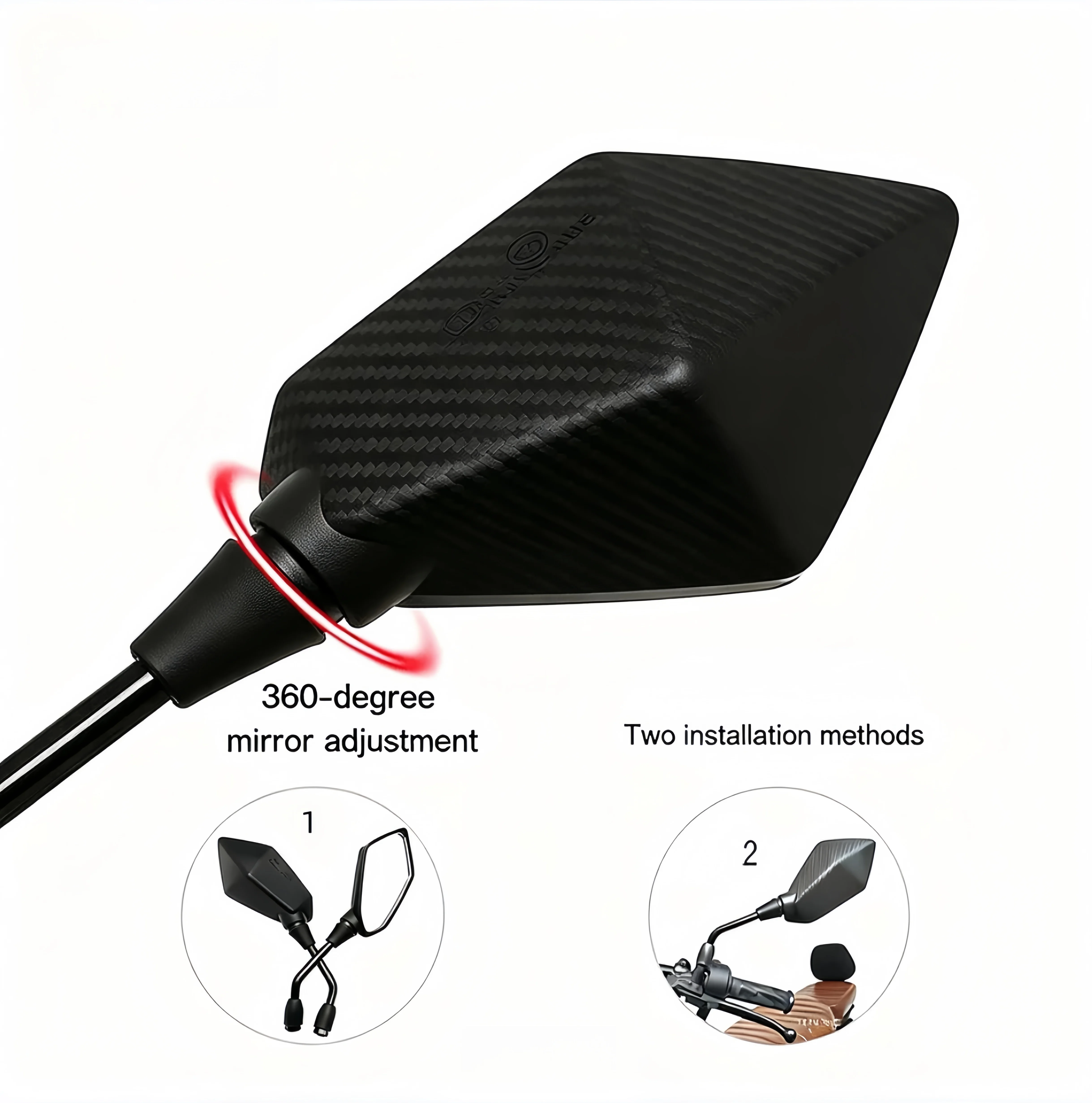 Pair Motorcycle Rearview Mirrors Carbon Fiber Look Side View Mirrors Universal 8mm 10mm Thread For Horizon Street Bike Motorbike