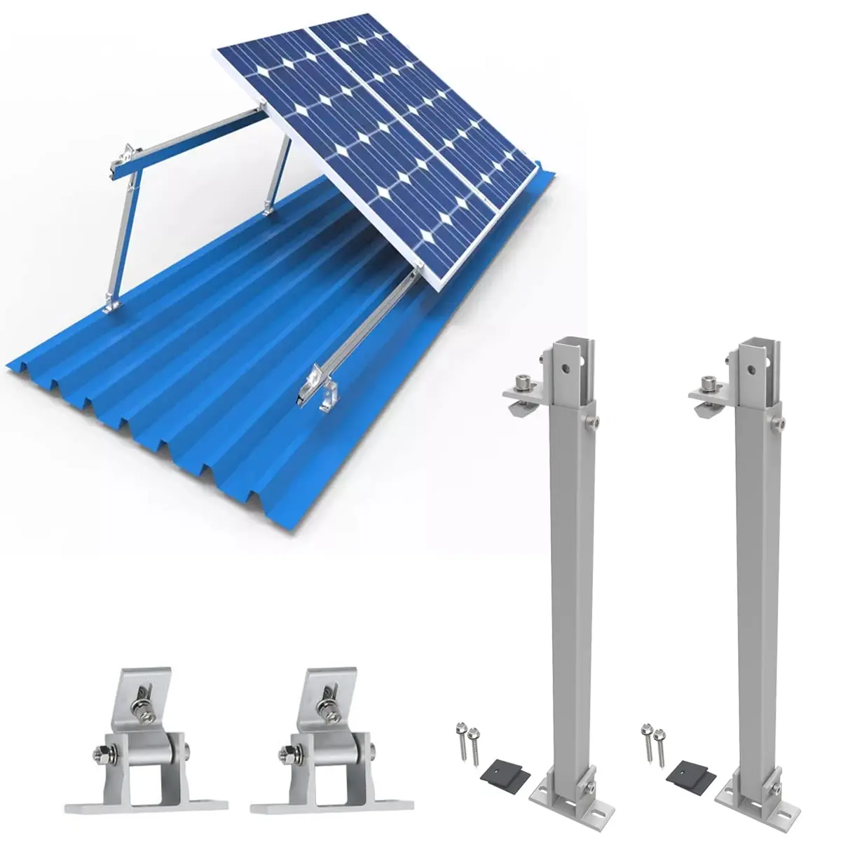 Black Adjustable Front Rear Leg PV Bracket, Solar Panel Mount Accessories, Stylish & Stable Solar Energy Fittings for Household