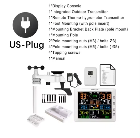 14-in-1 WiFi-weerstation Draadloos thuisweersverwachting met buitensensor Windsnelheid Regenmeter Maanfase UV voor thuis