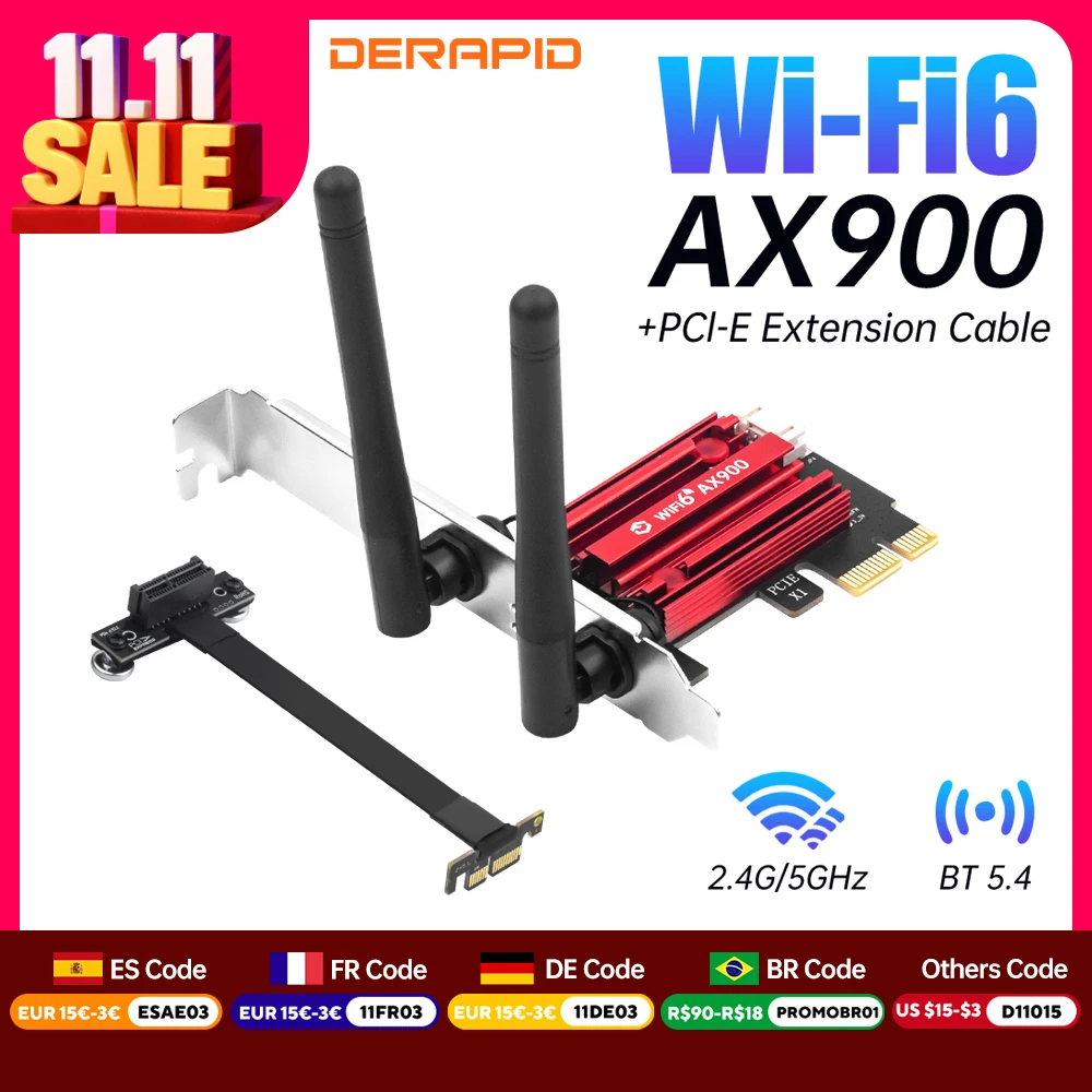 WiFi 6 Network Card PCIe X1 Dual-Band Wireless 2.4G/5GHz 5.4 Wi-Fi6 Bluetooth High Speed Antennas for Windows 10/11 Desktop PC