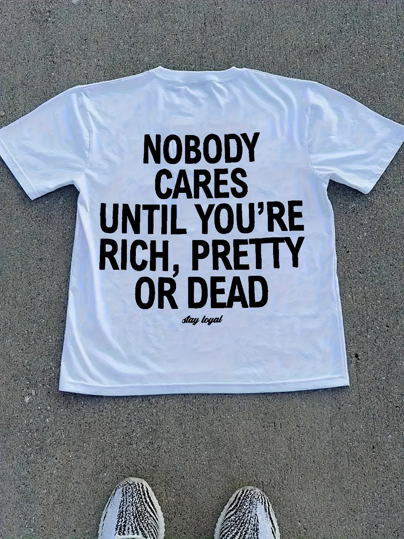 

Унисекс "Nobody Cares Until You're Rich Pretty or Dead" Черная повседневная свободная футболка с короткими рукавами и буквенным принтом, мягкие топы с круглым вырезом