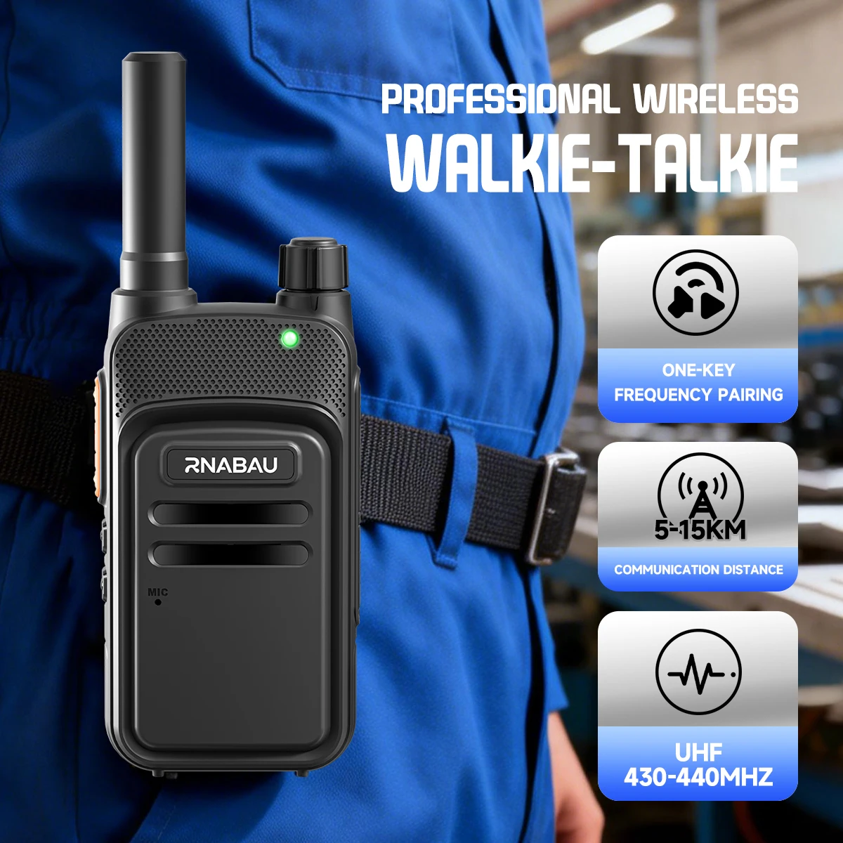 RNABAU X7 - Juego de Walkie Talkies UHF Profesionales de Largo Alcance (3-10 km) - 400-470 MHz, 16 Canales, Transceptor de Radio Bidireccional Portátil