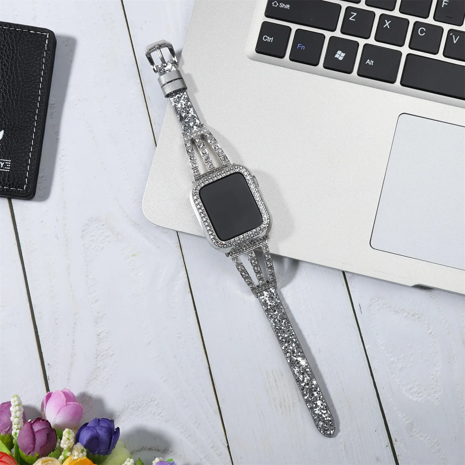 Diamond Case+Leather Strap For Apple Watch 8 7 41mm 45mm Ultra 49mm Women Metal Bracelet Belt iWatch 6 5 4 3 SE 44mm 40mm Cover