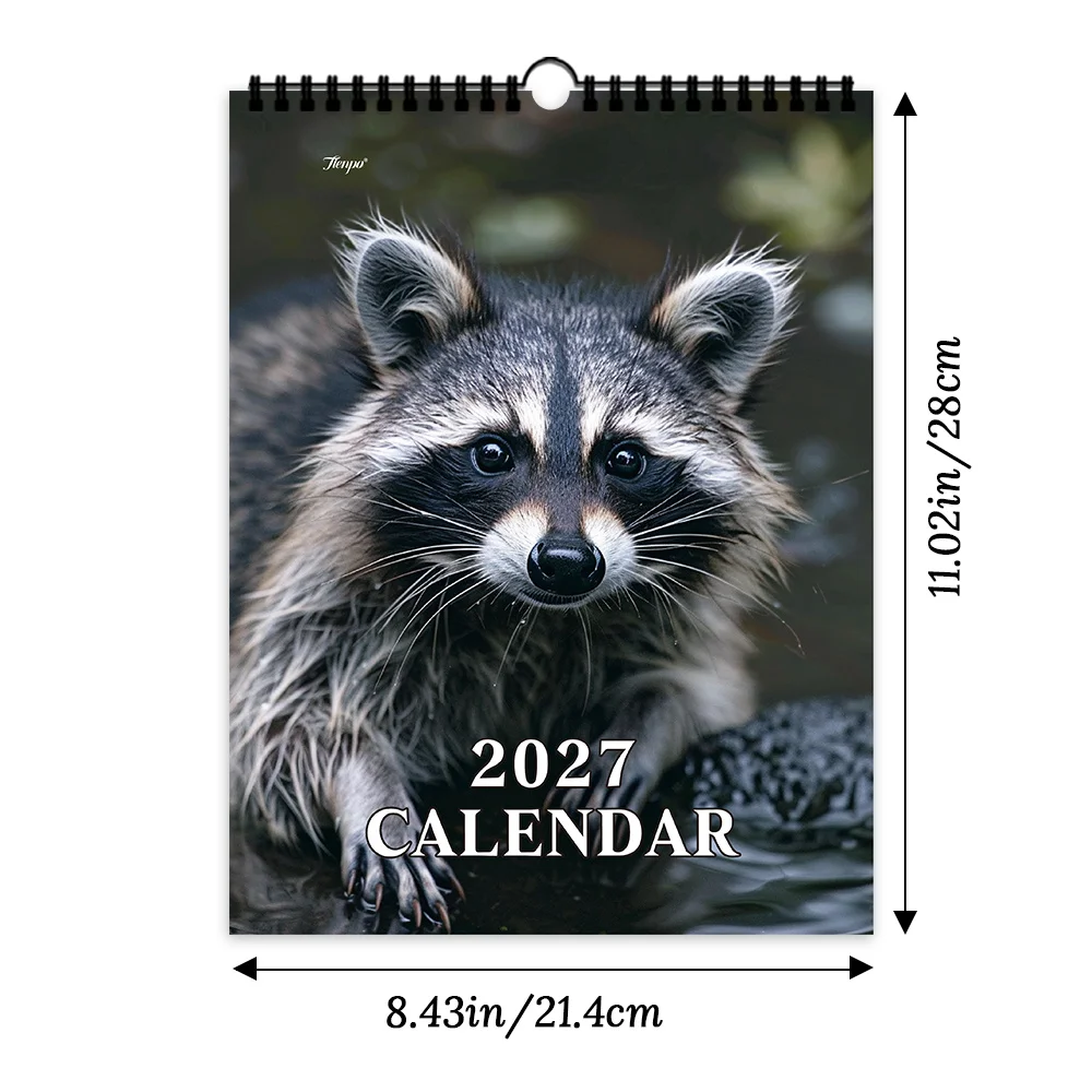 1pc 2027 Wall Calendar, Natural Wildlife Raccoon Theme,12-Month Monthly Planner, Perfect Gift for Birthdays, Christmas, New Year