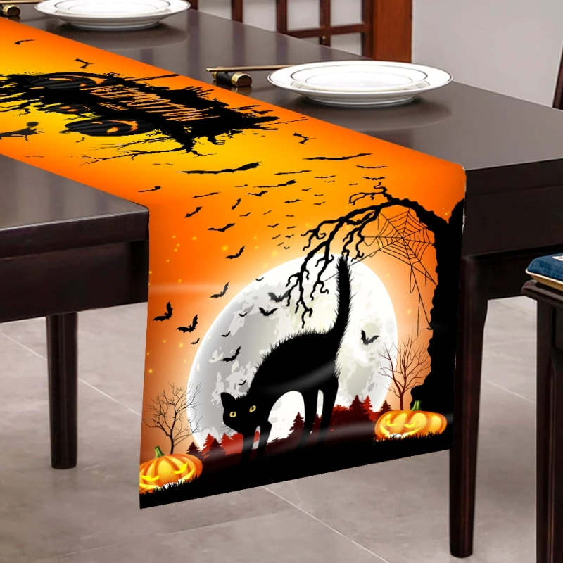 Halloween Decorations Table Runner For Home Pumpkin Bat Flag Cloth Tablecloth Room Halloween House Horror Party Scary Decor