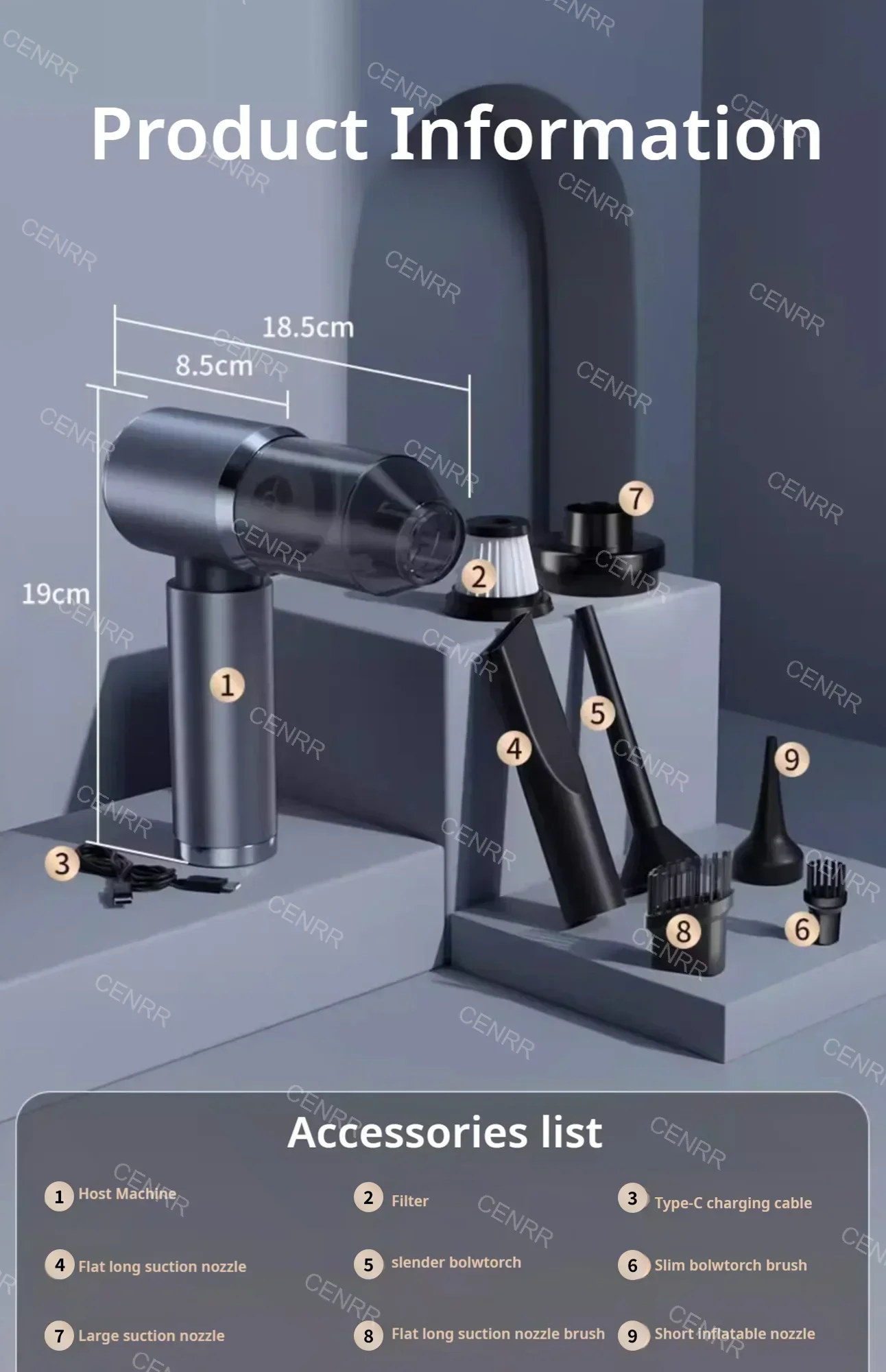 CENRR Car Vacuum Cleaner High Suction 210000PA Wireless Vacuum Cleaner Cordless Vacuum Cleaner High Pressure Cleaning Machine