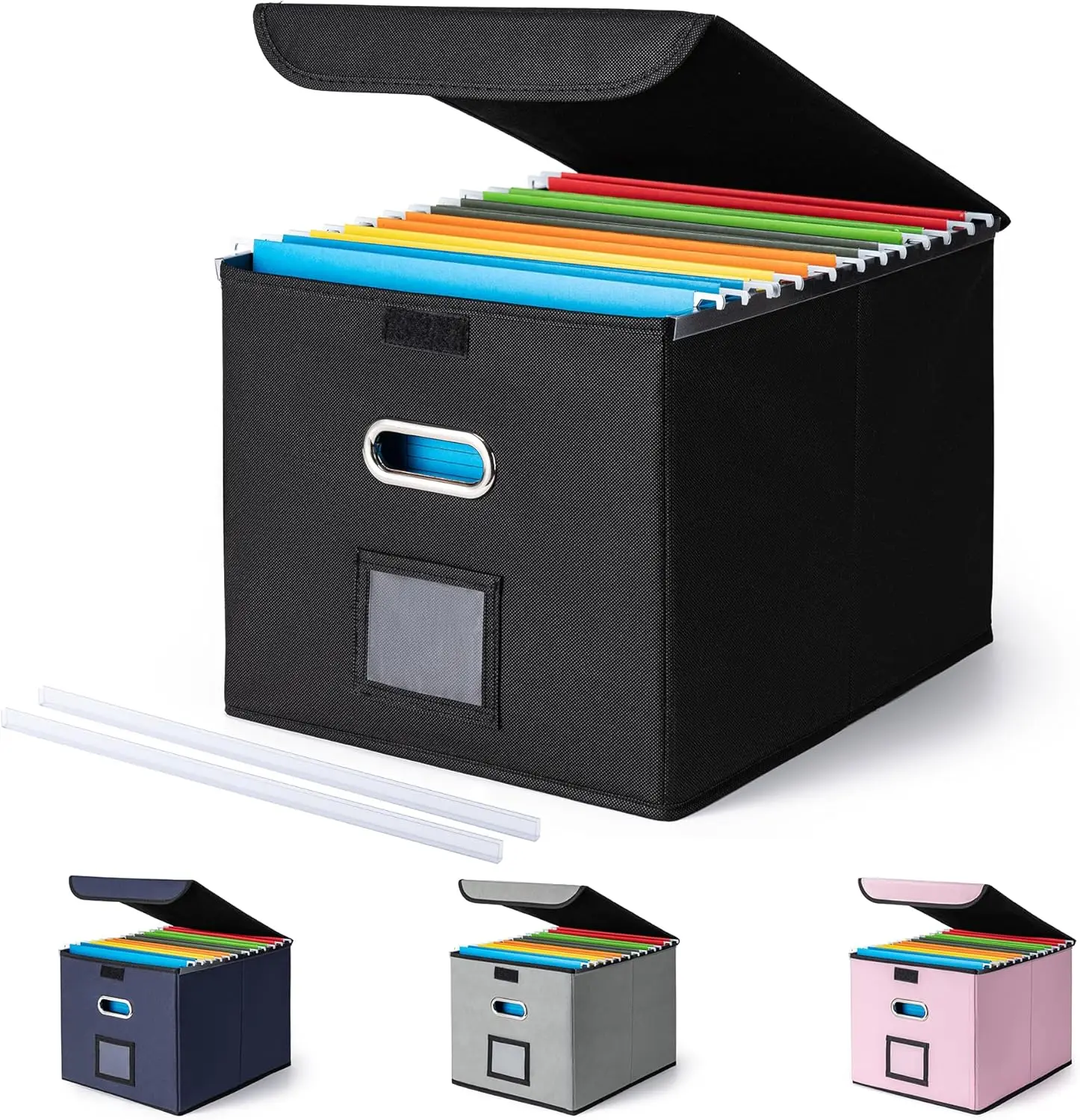 

Большой подвесной органайзер для файлов с крышкой, складной портативный контейнер для хранения для офиса и дома, черный, 14.9x12.59x10.8 дюймов