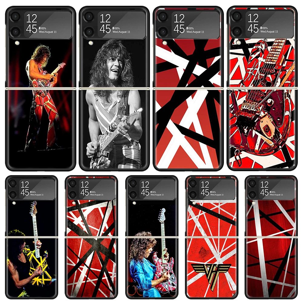 Eddie Van Halen Graphic Guitar Phone Case for Samsung Galaxy Z Flip6 5G Flip4 Flip5 Flip3 Black Cover Z Flip 6 5 4 3 PC Shell Co