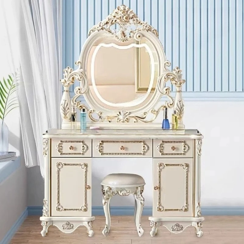 European dresser with lamp bedroom new ivory white small apartment mini modern dressing table makeup table luxury furniture home