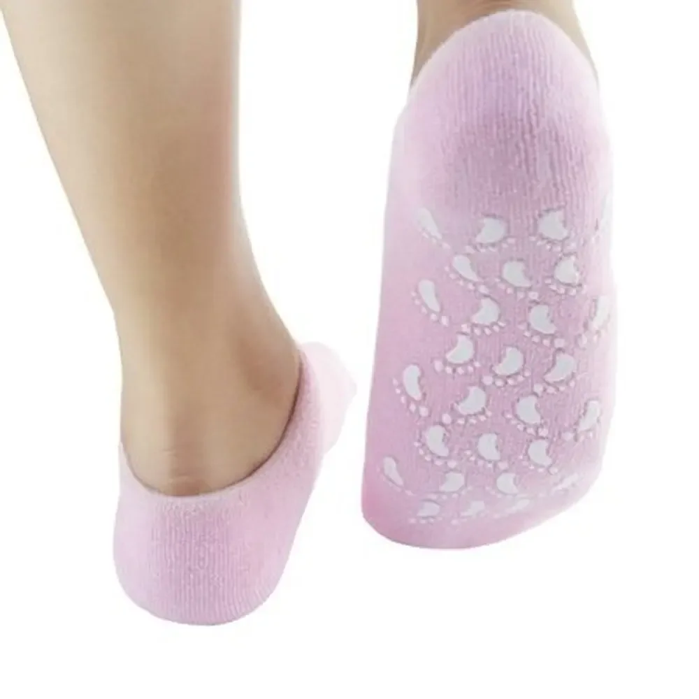 1 Pair Pink Cotton and Silicon Gel Soft Repair Cracked Socks Foot Skin Treatment Gel Spa Sock Foot Care Stretchable Health Care