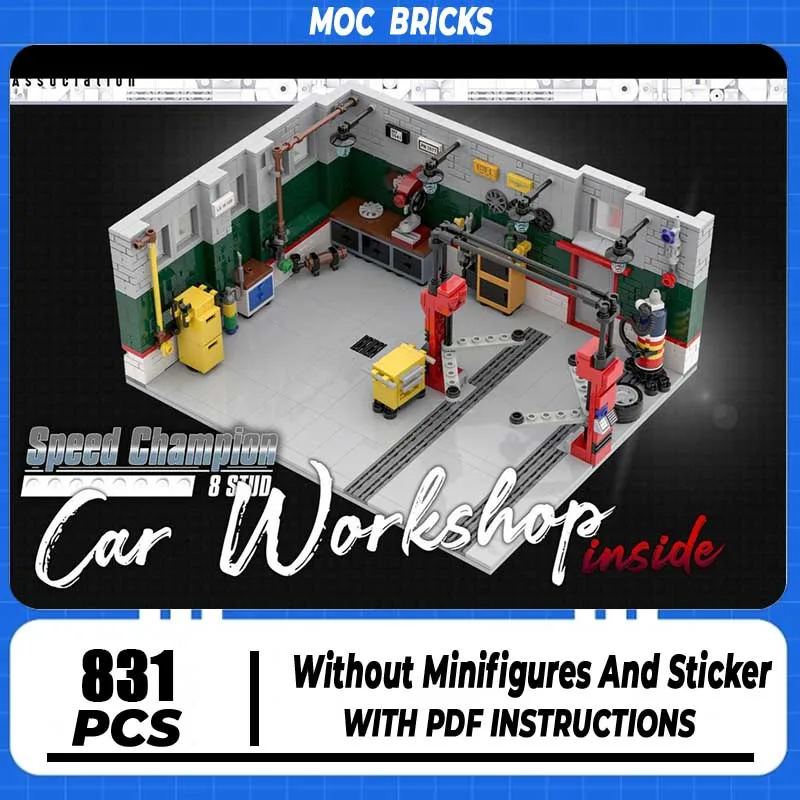 

Street View Moc Building Blocks Speed Champion Car Workshop Inside Model Technology Brick DIY Assembly Construction Toy Gift